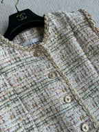 CC 25A Classic Round Collar Vest Jacket In Light Orange Pink Tweed 277181