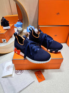 HM Depart slip-on Sneaker Navy Blue Kniited Fabric And Suede 206315