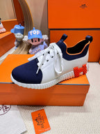 HM Depart slip-on Sneaker White mix Navy blue Knitted fabric and Calfskin 206317