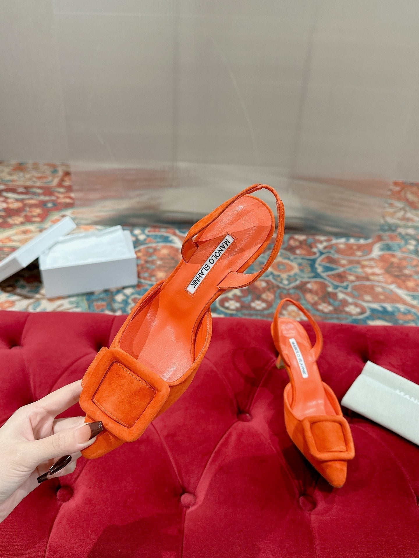 maysale 70 orange suede calfskin