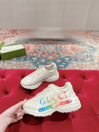 GG RHYTON TRAINER WHITE CALFSKIN WITH MULTI PATTERNS