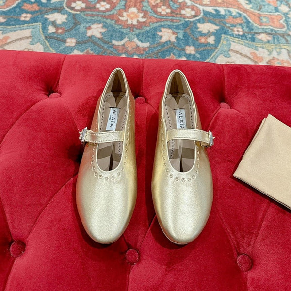 ALAIA MARY JANE IN GOLD LAMBSKIN WITH GOLD HARDWARE
