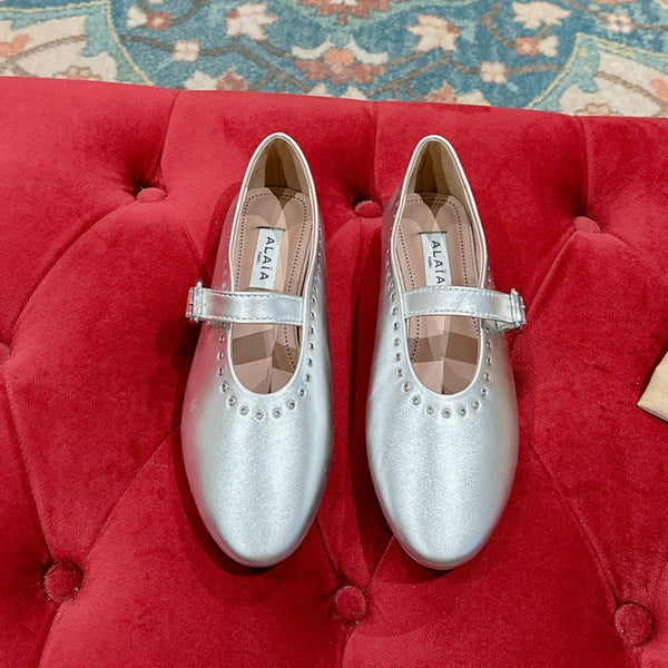 ALAIA MARY JANE IN SILVER LAMBSKIN WITH SILVER HARDWARE