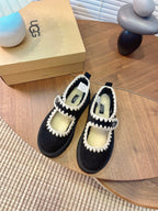 UGG Tazz Mary Jane Shoes Black Suede Shearing