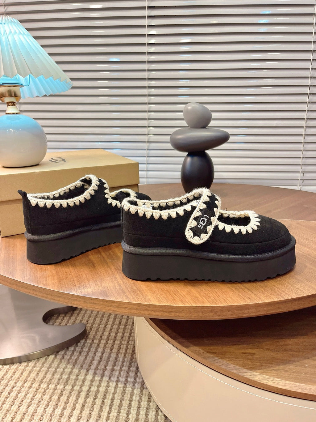 UGG Tazz Mary Jane Shoes Black Suede Shearing