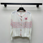 Celine 25 Striped Cardigan White Wool Polyester 281502