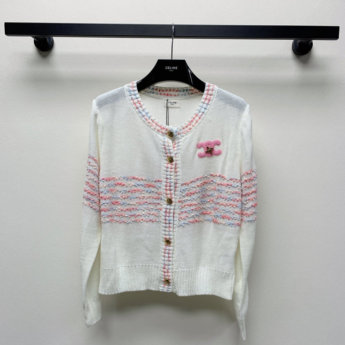Celine 25 Striped Cardigan White Wool Polyester 281502