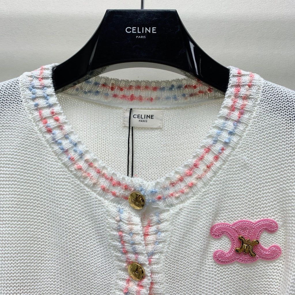 Celine 25 Striped Cardigan White Wool Polyester 281502