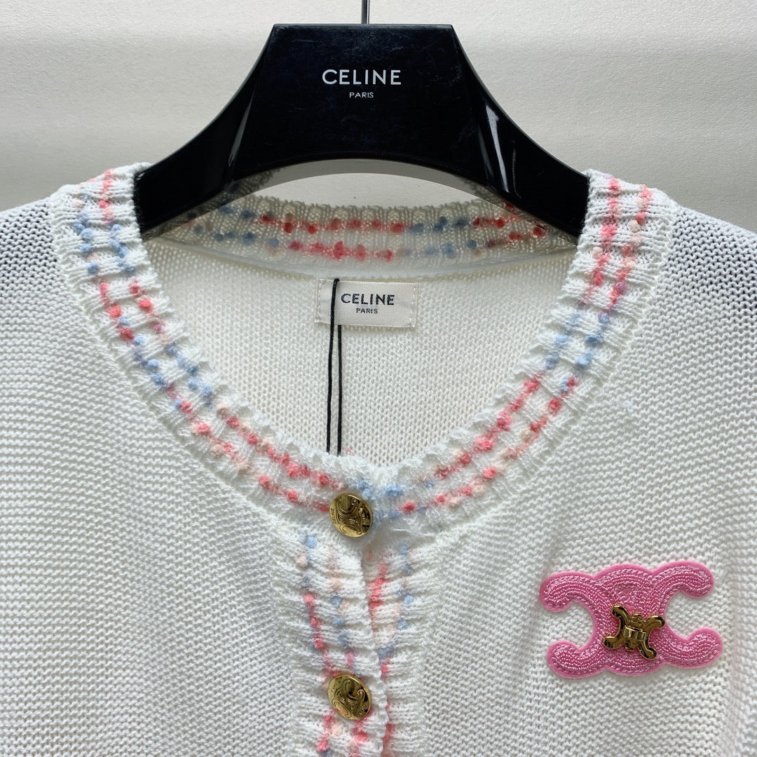 Celine 25 Striped Cardigan White Wool Polyester 281502