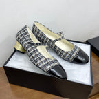 CC Mary Jane Black Tweed Farbic And Cowhide