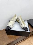 CC Mary Jane White Tweed Farbic And Cowhide