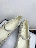 CC Mary Jane White Tweed Farbic And Cowhide