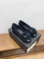 CC Ballet Flats Black With Camellia Black Suede