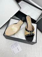 CC 25SS Slippers 5cm Yellow Raffia Black Patent Calfskin 338300