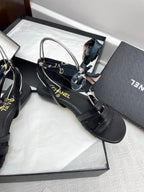 CC 25SS Sandals Three Straps Black Calfskin 338325