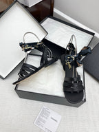 CC 25SS Sandals Three Straps Black Calfskin 338325