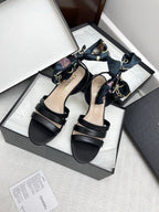 CC 25SS Sandals 5cm Three Straps Black Calfskin 338327