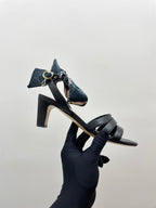 CC 25SS Sandals 5cm Three Straps Black Calfskin 338327