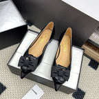 CC Logo Bow with Camellia Ballerina Flats 15mm Black Cowhide Sheepskin 427022