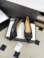 CC Logo Bow with Camellia Ballerina Flats 15mm Black Cowhide Sheepskin 427022