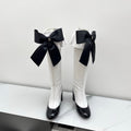 CC Big Bow Chunky Long Boots 80mm Black White Suede 427063