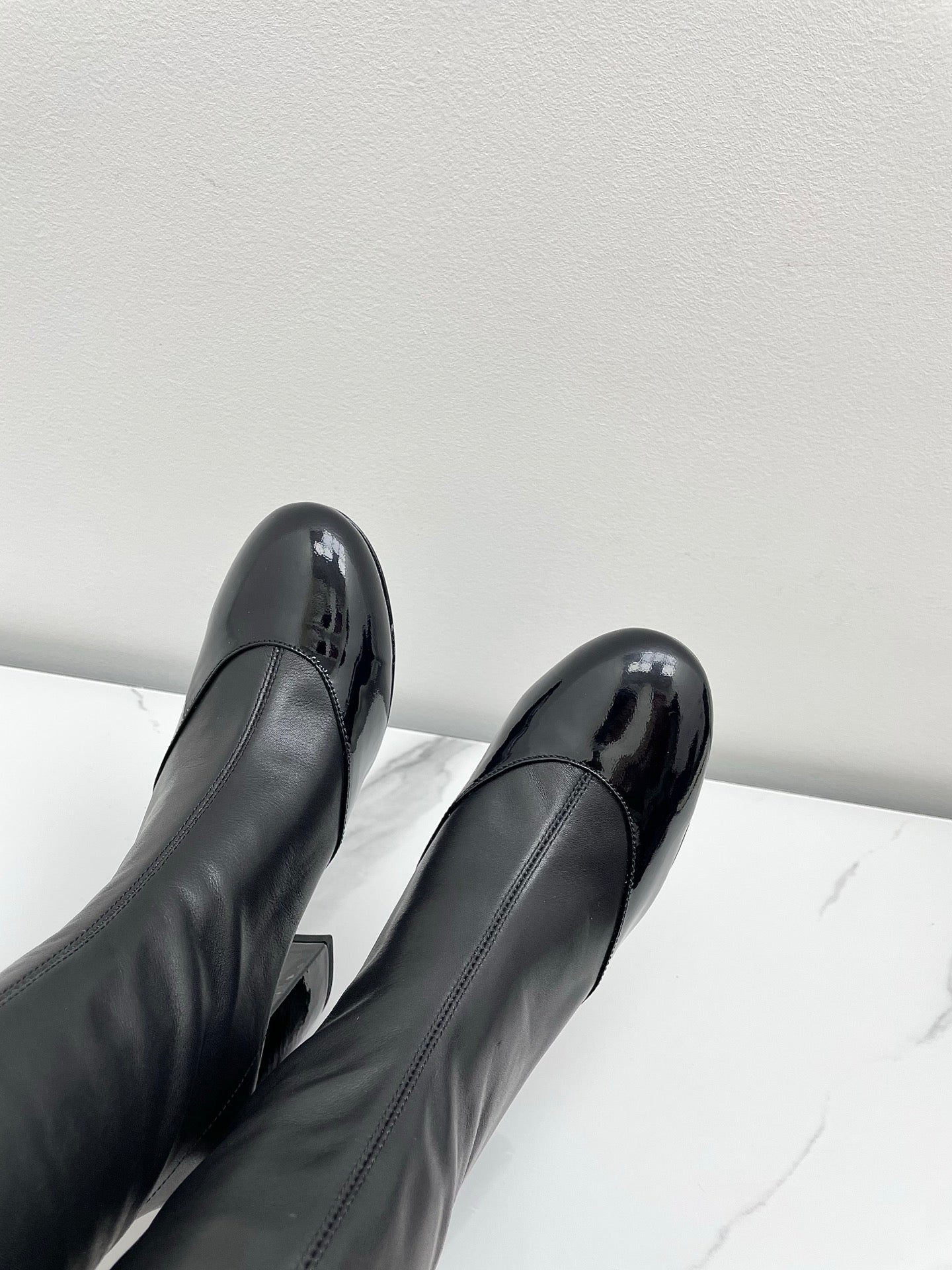 CC Big Bow Chunky Long Boots 80mm Black Cowhide 427064