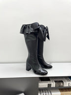 CC Big Bow Chunky Long Boots 80mm Black Cowhide 427064