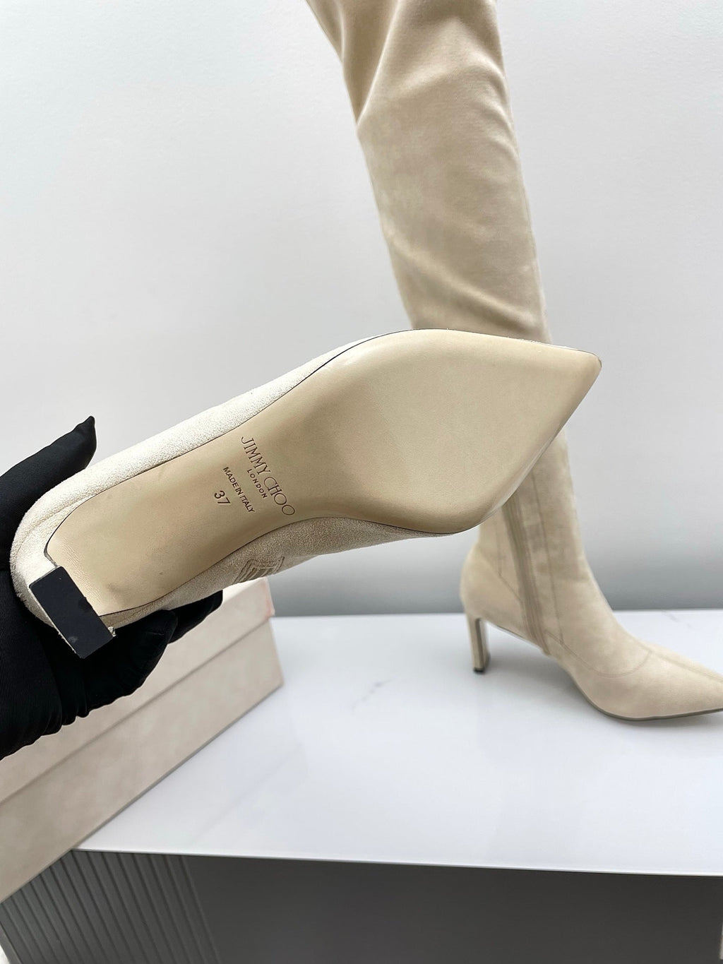 Jimmy Long Boots 85mm Ivory Suede 511614