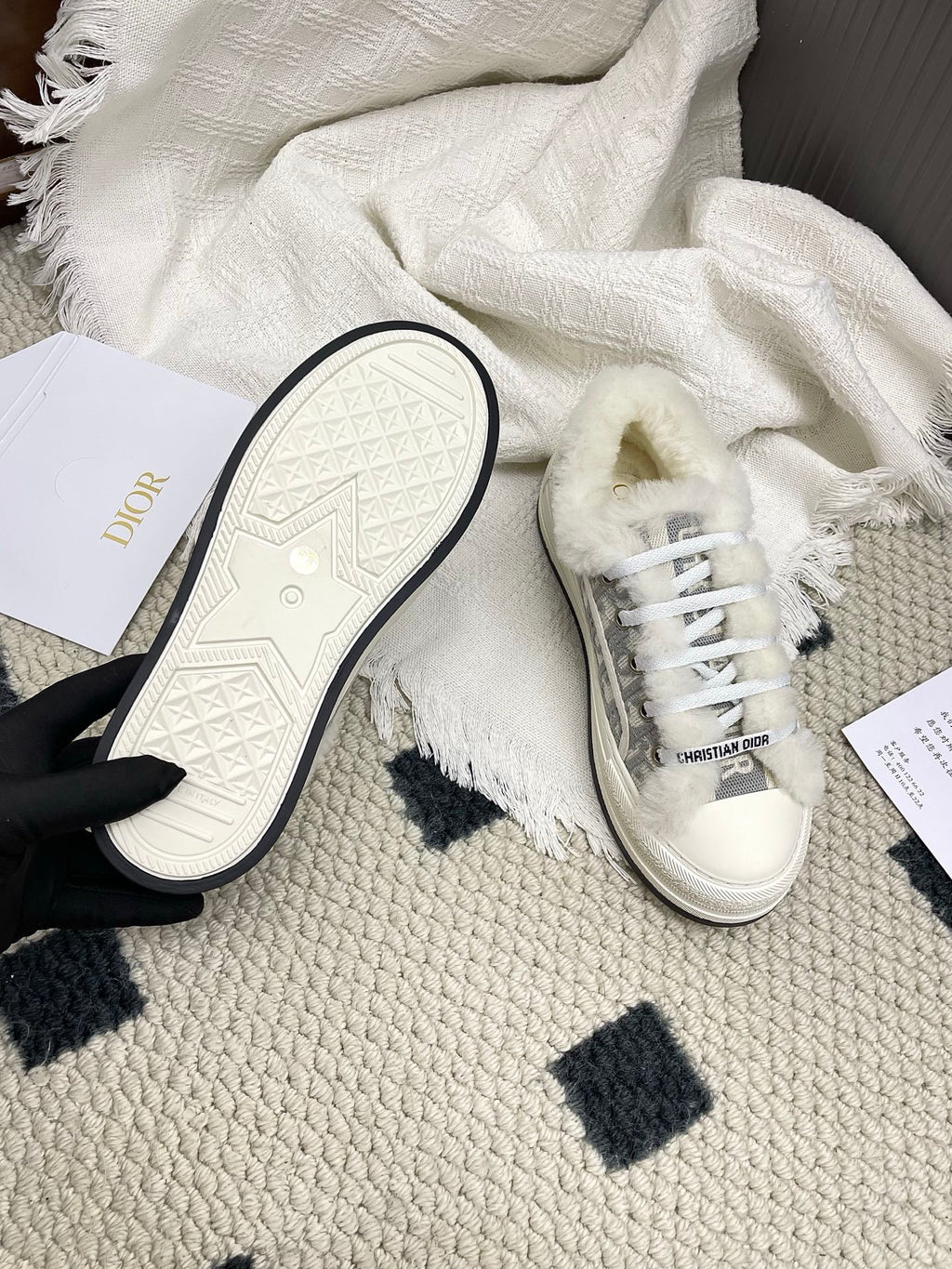CD Walk'n Dior Platform Sneaker Grey Beige Oblique Motif Fabric Wool