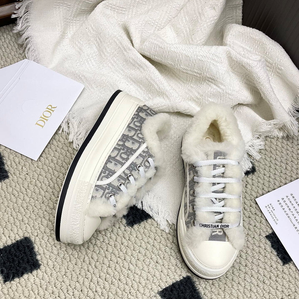CD Walk'n Dior Platform Sneaker Grey Beige Oblique Motif Fabric Wool