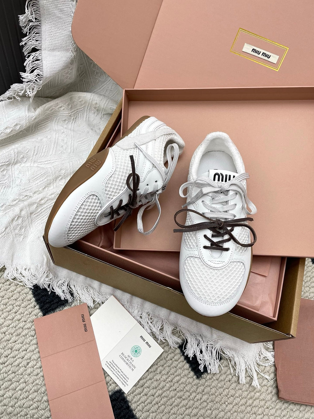 Miu Gymnasium Sneaker White Mesh Suede 611344