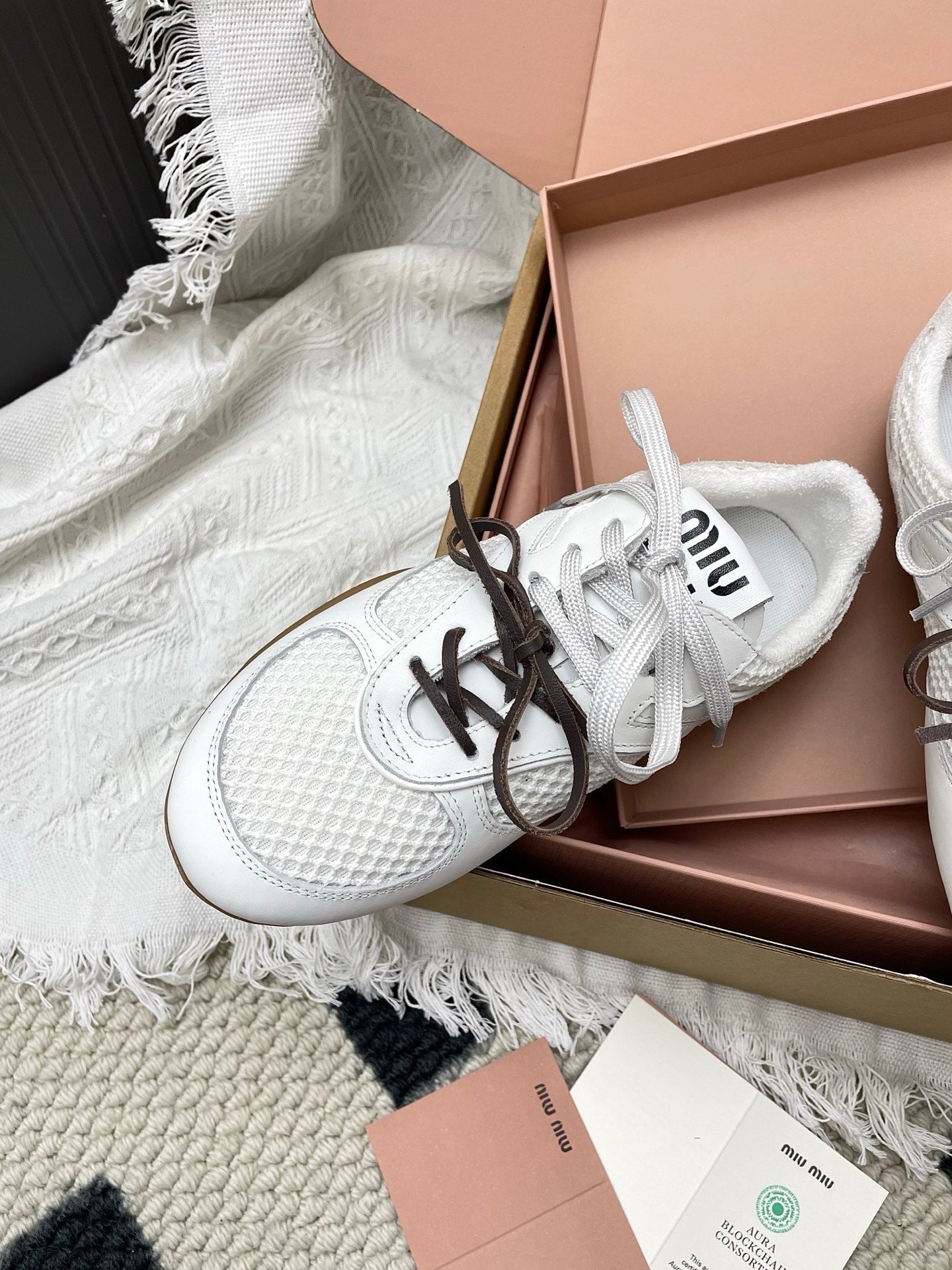 Miu Gymnasium Sneaker White Mesh Suede 611344