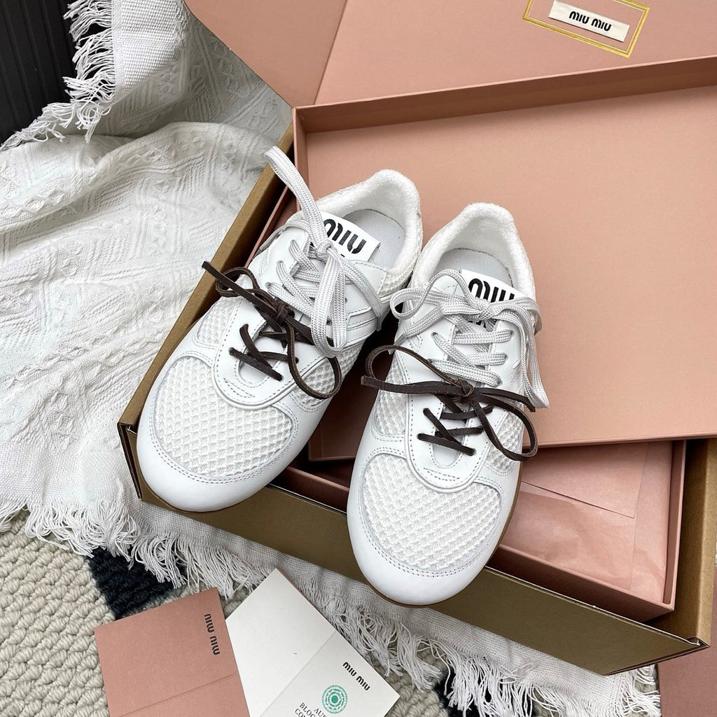 Miu Gymnasium Sneaker White Mesh Suede 611344