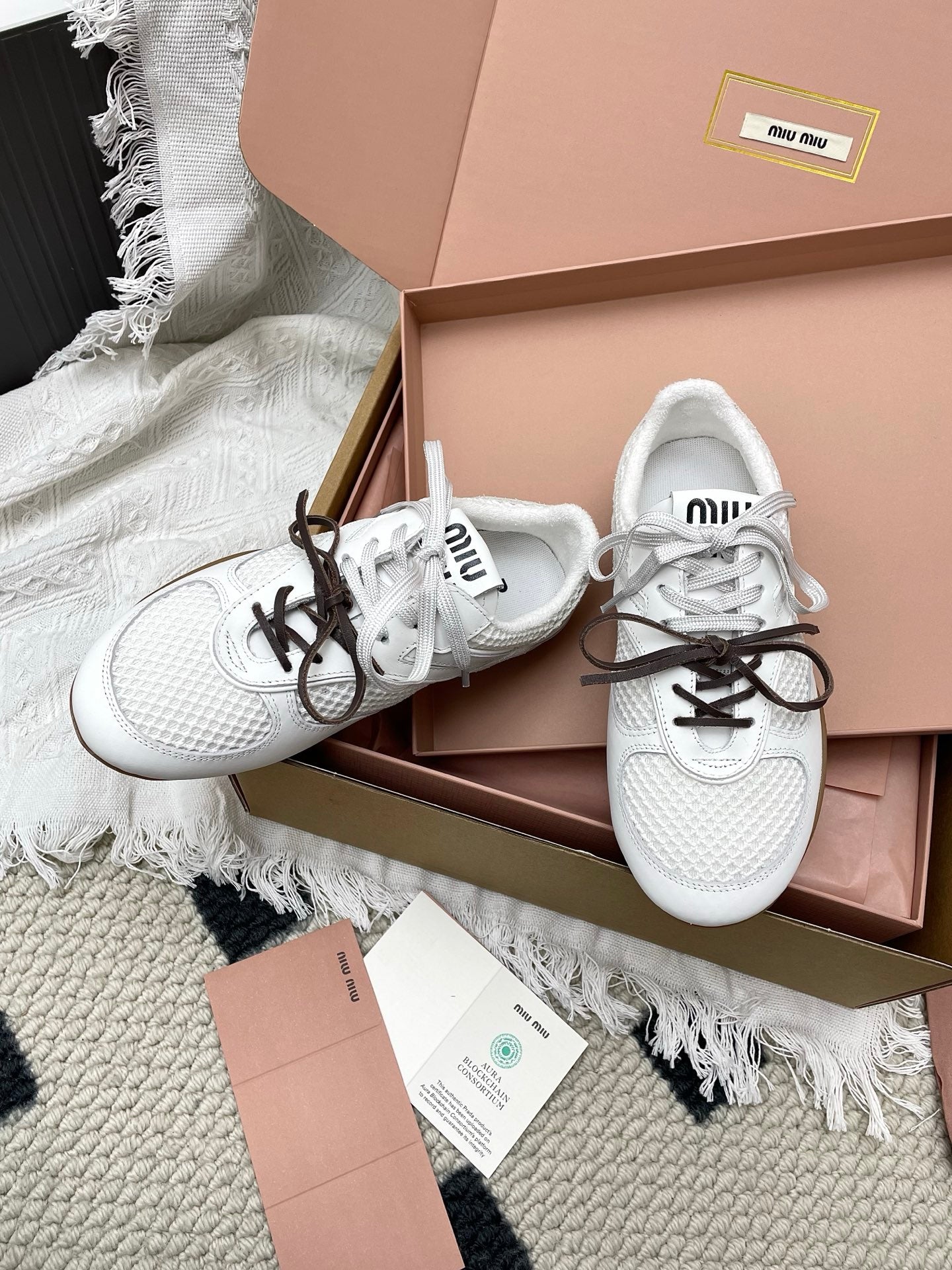 Miu Gymnasium Sneaker White Mesh Suede 611344