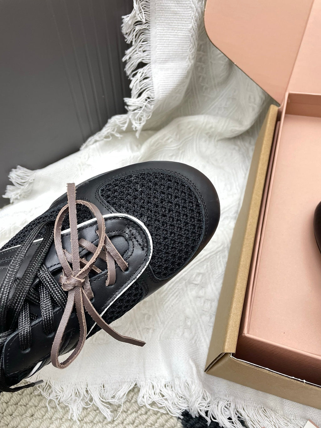 Miu Gymnasium Sneaker Black Mesh Suede 611345