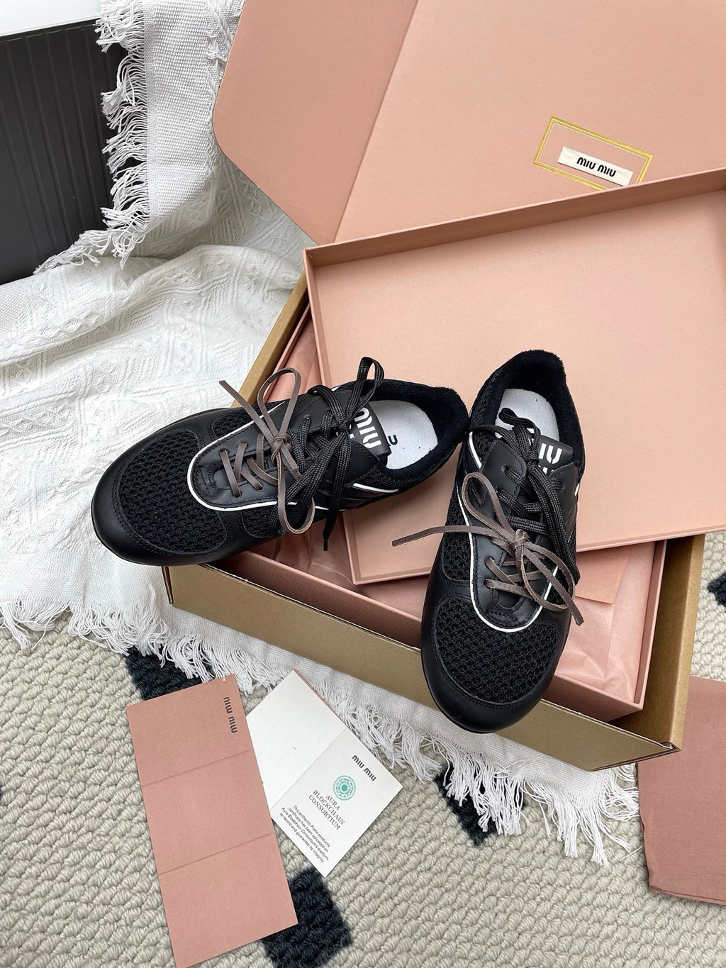 Miu Gymnasium Sneaker Black Mesh Suede 611345