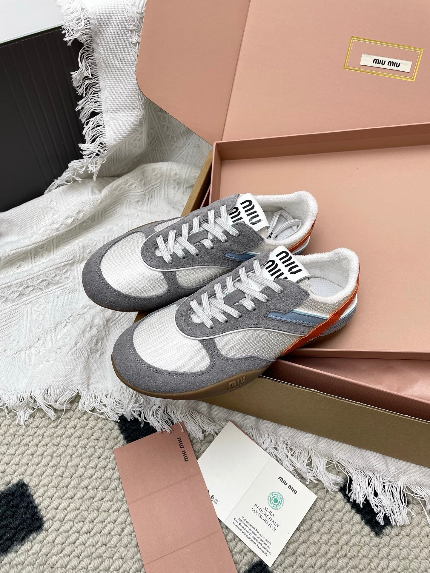 Miu Gymnasium Sneaker Grey Mesh Suede 611346