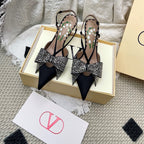 Garavani Bowow 8.0 Embellished Slingback Pumps Black Satin