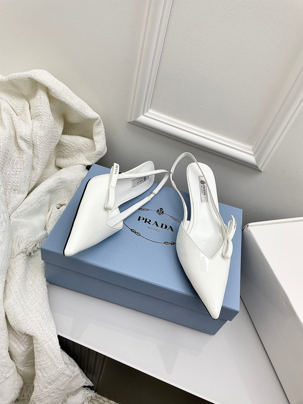 Prada 26s Slingback White Patent Leather 726981