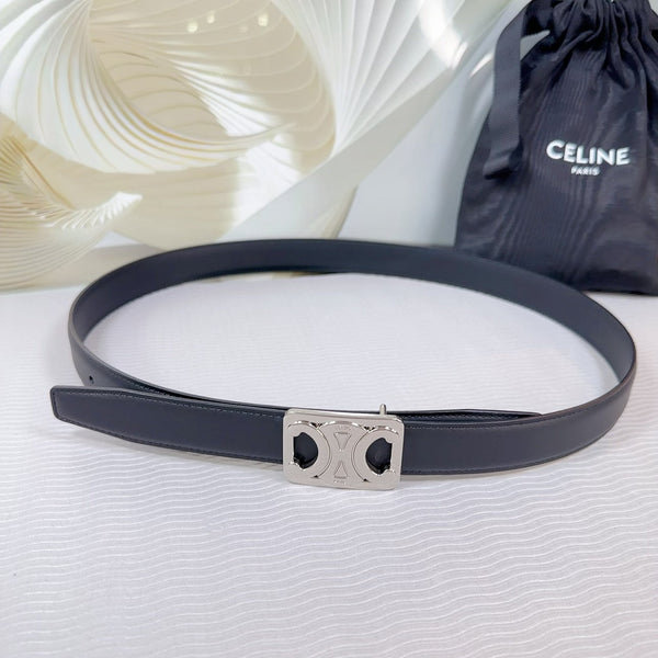 CL MEDIUM 25 MM REVERSIBLE FRAMED TRIOMPHE BELT BLACK CALFSKIN LIGHT SILVER HARDWARE