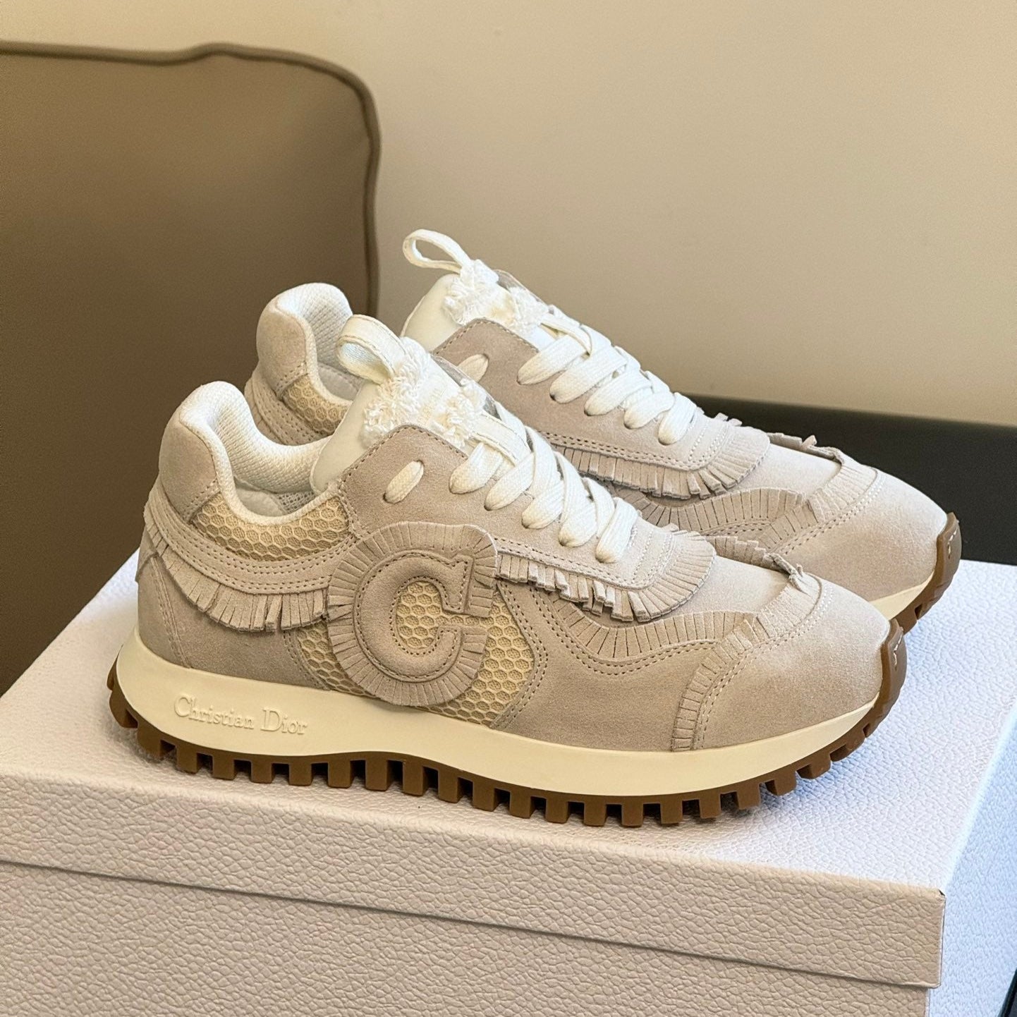 Cest CD Sneaker Ecru Suede Calfskin and Mesh