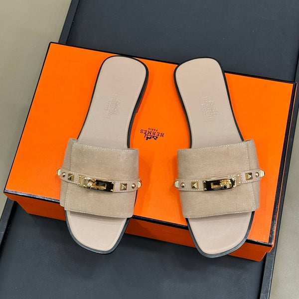 HM Giulia Sandal Beige Lin Calfskin with Suede 212730