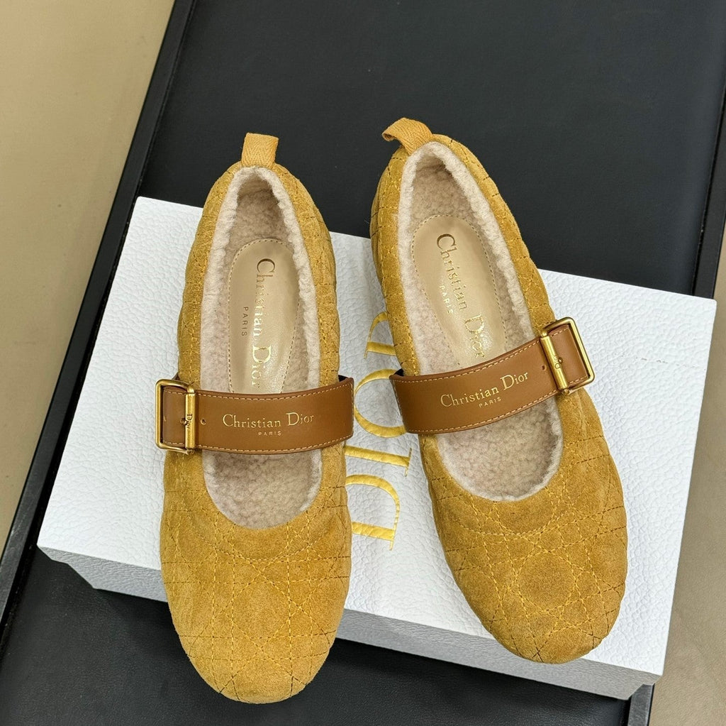CD Alps Dior Frost Ballet Flat Amber Gold Suede Wool 561808