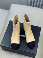 CC 26FW Ankle Boot Black Beige Sheepskin Fabric 621275