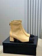 CC 26FW Ankle Boot Black Beige Sheepskin Fabric 621275