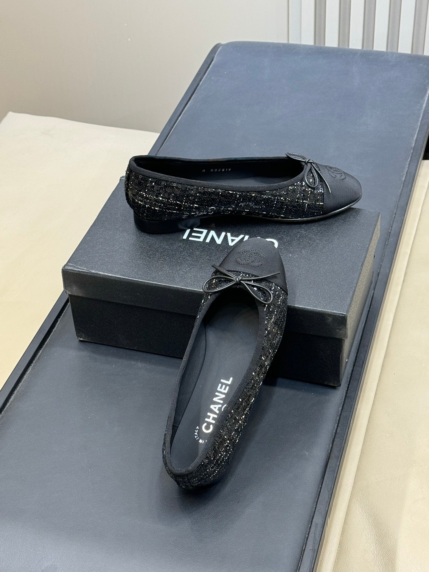 CC 26ss Ballet Flats Black Tweed Fabric 623151