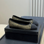 CC 26ss Ballet Flat Black Gold Tweed Velvet 623157
