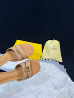 FENDI MEDIUM-HEELED 55 MM MULE IN BRONZE BROWN LAMBSKIN WITH GOLD HARDWARE