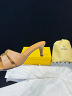 FENDI MEDIUM-HEELED 55 MM MULE IN BRONZE BROWN LAMBSKIN WITH GOLD HARDWARE