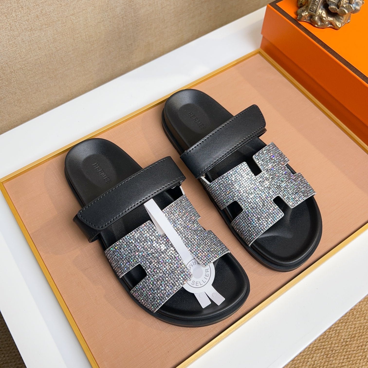 HM Men's Chypre Sandals Silver Diamond Calfskin 735677